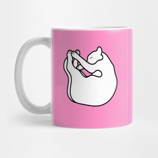 White Sleeping Cat on pink Mug